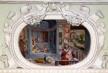 Scene di bagno, seduzione. Affresco di Luca Cambiaso (1527-1585)
