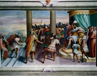 Il Ratto delle Sabine (XVI secolo), di Luca Cambiaso (1527-1585), affresco, Villa Imperiale, Genova, Liguria, Italia (dettaglio)