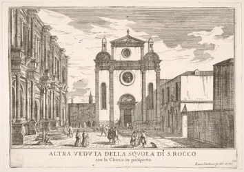 Tavola 38: Vista della facciata della chiesa di San Rocco e a sinistra la facciata della Scuola, 1703