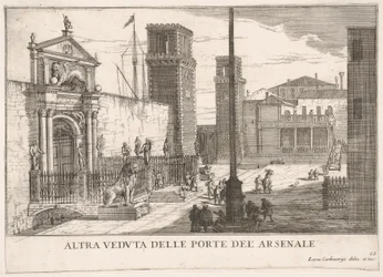 Veduta del cancello del cantiere navale e complesso dell