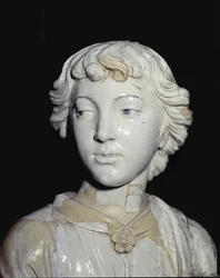 Angelo che tiene una candela, dettaglio della testa