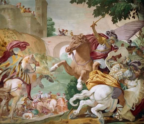 Vita di Antenore, (dettaglio) ciclo di affreschi di Luca Ferrari, sala centrale di Villa Selvatico, Battaglia Terme, Veneto, Italia