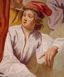 Licaone, figlio di Antenore, che consacra il pugnale di Apollo a Delfi, Episodio del Mito di Antenore