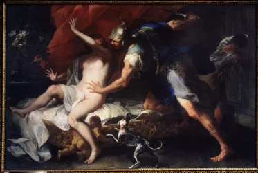 (Tarquinio e Lucrezia) La violenza su Lucrezia (Lucrezia, Lucrezia, dama romana), vittima delle violenze del cugino Sesto Tarquinio, figlio di Tarquinio il Superbo. Dipinto di Luca Giordano (1632-1705), XVII secolo, Museo statale d