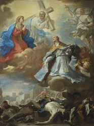 San Gennaro che intercede presso la Vergine Maria, Cristo e Dio Padre per le vittime della peste