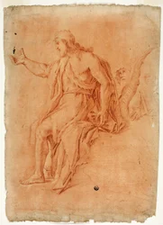 San Giovanni Battista predica (recto); Nudo maschile con braccia alzate e schizzi di teste (verso)