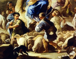 Pecore e pastori, dettaglio dalla partenza di Rebecca per Canaan, di Luca Giordano