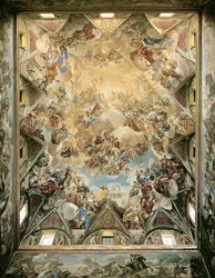 La gloria celeste e il trionfo degli Asburgo, dal soffitto sopra la grande scala