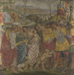 Coriolano persuaso dalla sua famiglia a risparmiare Roma (affreschi dal Palazzo del Magnifico, Siena)