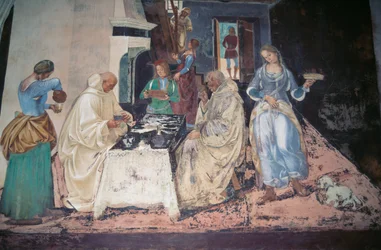 San Benedetto che rimprovera due monaci che hanno violato la Regola, scena dalle Storie di San Benedetto di Monte Oliveto Maggiore