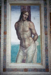 La flagellazione di Gesù, affresco di Luca Signorelli, abbazia di Monte Oliveto Maggiore, Toscana, Italia