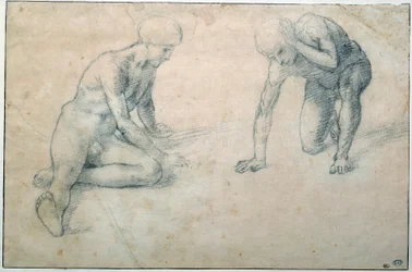 Due uomini nudi accovacciati
