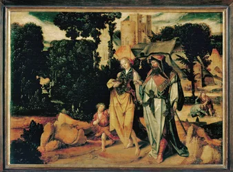 Hagar viene mandata via (dipinto su legno di quercia)
