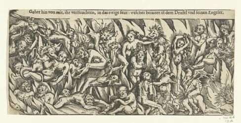 Inferno con demoni e dannati nel fuoco eterno
