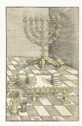 Candelabro a sette braccia e tavolo con il pane della presenza
