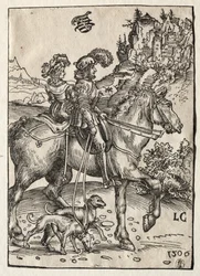 Un gentiluomo e una signora a cavallo verso la caccia, 1506