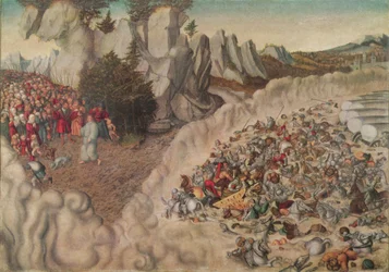 Tedesco: Zug der Israeliten durch das Rote Meer (Untergang des Pharao) Le schiere del Faraone inghiottite nel Mar Rosso