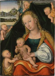 Tedesco: Madonna und Kind mit dem Johannesknaben und Engeln La Vergine e il Bambino con il neonato San Giovanni Battista e gli angeli