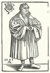 Riformatore protestante tedesco Martin Lutero nella sua vita successiva (incisione)