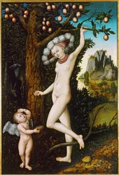 Cupido che si lamenta con Venere ... (dipinto su tavola)