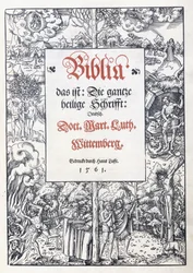 Pagina del titolo, con un bel bordo illustrato da "Biblia, das ist: Die gantze heilige Schrifft: Deudsch", tradotta da Martin Lutero, 1560-1561