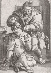 Chirurgo-barbiere del XVII secolo che assiste l
