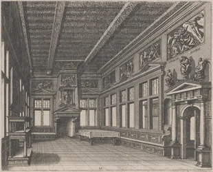 Interno con buffet, camino e dipinti religiosi