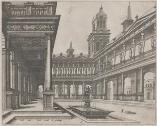 Cortile del Palazzo con Fontana in una Vasca Rettangolare