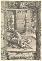 Jael uccide Sisera, cornice ornamentale