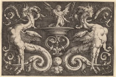 Ornamento con due sfingi e un uomo alato