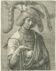 Giovane uomo con teschio