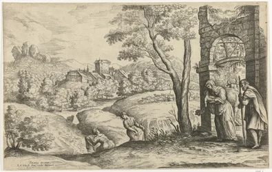 Paesaggio con la Sacra Famiglia e due levatrici
