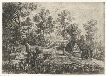 Paesaggio con una casa e un pozzo