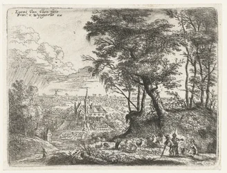 Paesaggio con in lontananza una villa