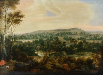 Paesaggio boscoso con San Uberto