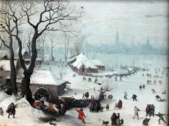 Paesaggio invernale ad Anversa con nevicata