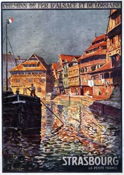 Veduta di Strasburgo con il canale della Petite France (Reno) - Manifesto pubblicitario delle Ferrovie dell