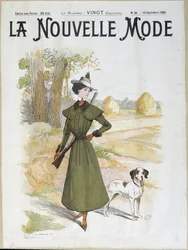 Donna in abbigliamento da caccia con fucile - in "La Nouvelle Mode" da settembre 1898