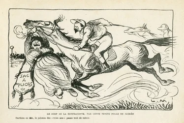 Illustrazione in Le Rire, 28/06/13 Il colpo della suffragetta, di questa piccola pazza di Jaures