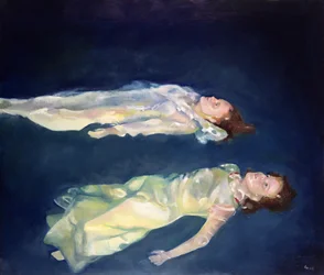 Due ragazze che galleggiano, 2004 (olio su tavola)