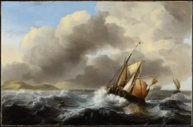 Pescherecci al largo in mare agitato, 1864