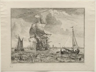 Scena marina con Amsterdam in lontananza