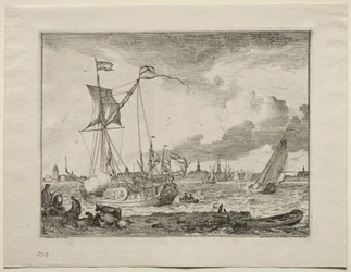 Veduta di Amsterdam con navi in primo piano, 1701