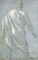 Un uomo visto da dietro che indossa un mantello