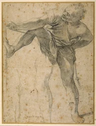 Uomo che tira una corda, la sua gamba sinistra ripetuta una seconda volta