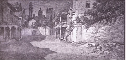 Un luogo aperto adiacente al giardino dei Capuleti, illustrazione da Romeo e Giulietta