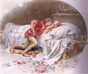 Il tuo veleno agisce in fretta. Così con un bacio io muoio., illustrazione da «Romeo e Giulietta»