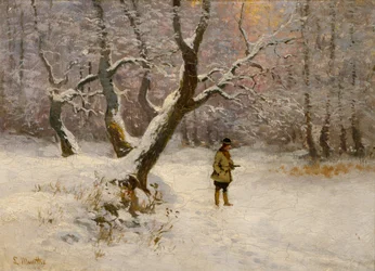 Paesaggio invernale con cacciatore