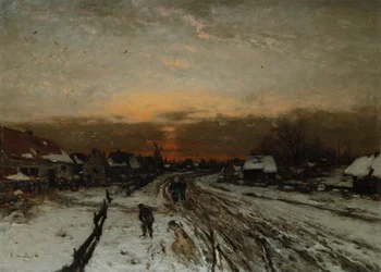 Paesaggio invernale con tramonto