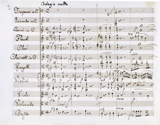 Pagina di spartito della Sinfonia n. 1 in Do maggiore del compositore tedesco Ludwig van Beethoven (1770-1827) (1799-1800) Milano Biblioteca del Conservatorio